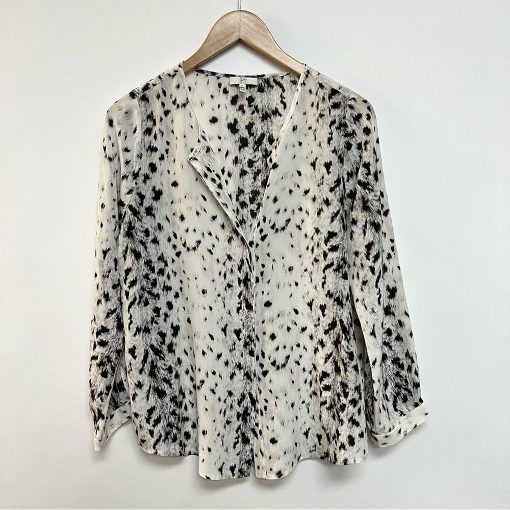 Joie 100% Silk Snow Leopard Dressy Blouse Long Sleeve Button Down Shirt Small